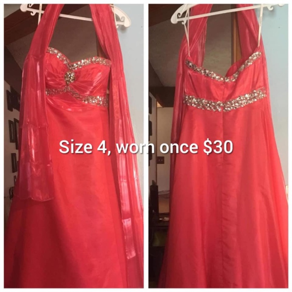Pink and silver prom dress. Size 4. Worn once.